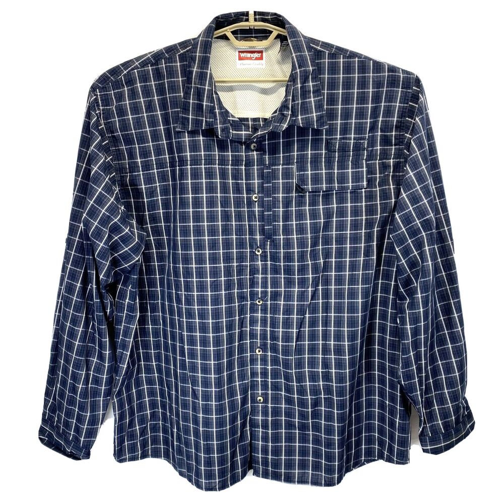 Wrangler Men's Shirt 3XL Plaid Check Long Sleeve Mess Lined Zip Pocket Button Up